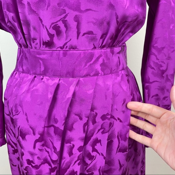 Vintage Nora Noh Purple 100% Silk Long Sleeve Dress Women Size 10 - Picture 5 of 11